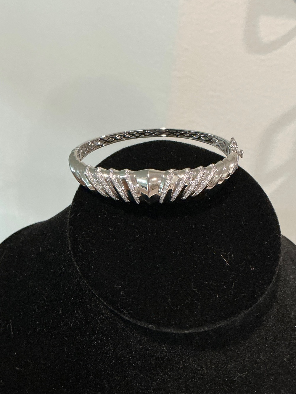 Silver Tone Crystal-Accented Women's Bangle Bracelet